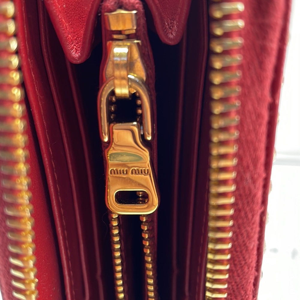 Authentic Miu Miu Studded Red Leather Wallet With… - image 6